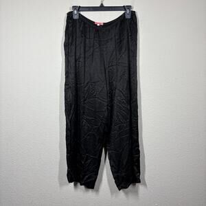 Glam Womens S/M Satin Crop Lounge Sleepwear Pants Black Elastic Waist